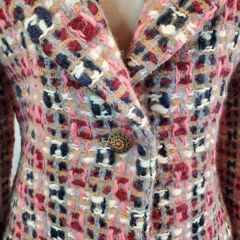 FASHIONISTA SZ M Vintage Tweed Wool/Mohair Blend Blazer  Pink Red Tan Made USA - Picture 3 of 9